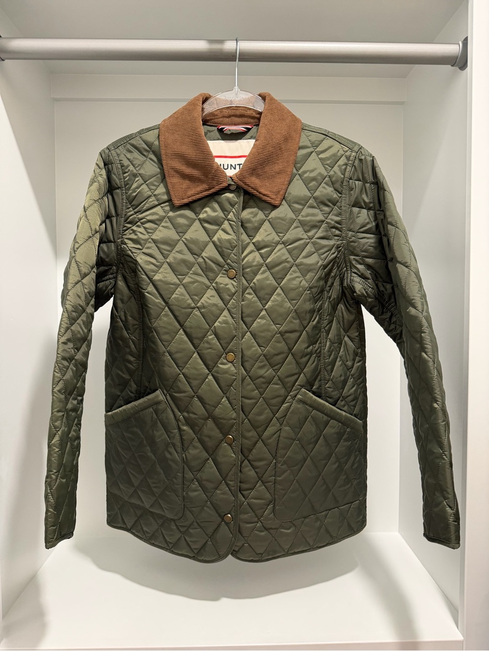 NEW Hunter Rachel Quilted Hunter Green Jacket Brown corduroy Collar chore coat M - Picture 5 of 12